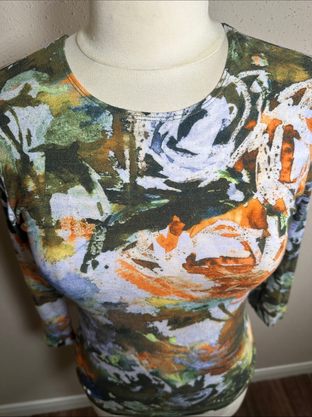 Leggiadro Colorful Watercolor Print 3/4 Sleeve Top Blouse women’s size 2 Small - Picture 10 of 13